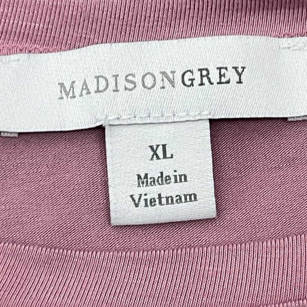 Madison Grey Puff Sleeve Top Women XL Mauve Pink Good Pleated Knit crew neck Tee - Picture 5 of 11